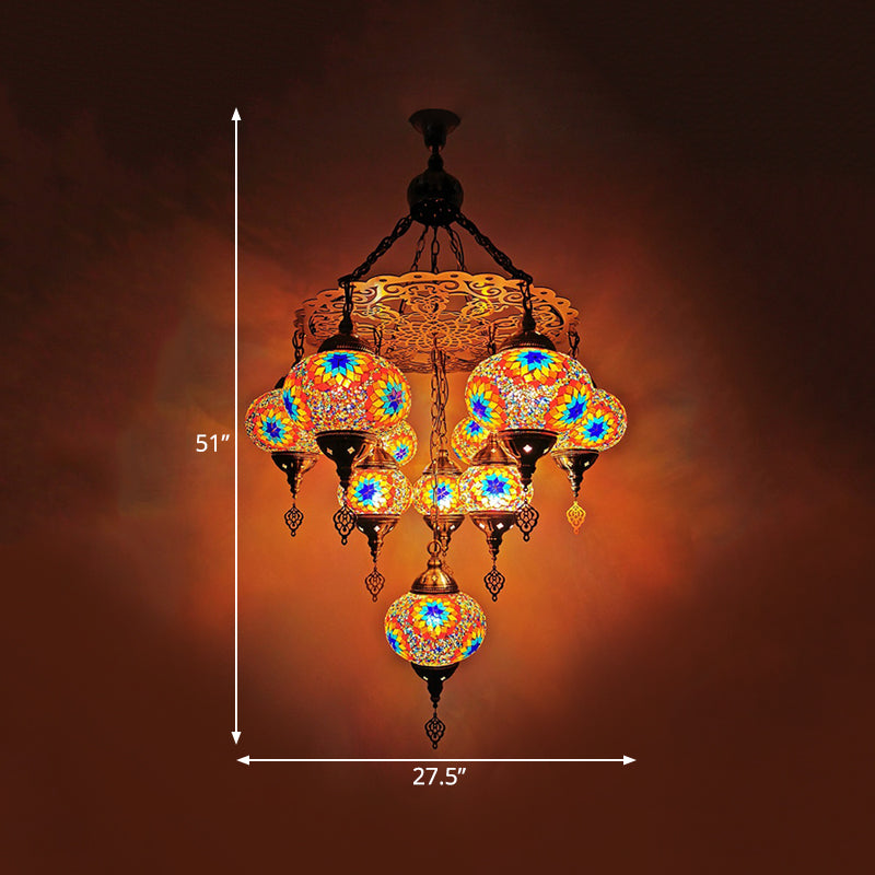 Hand geschnittenes Glas weiß/gelb/orangefarbener Kronleuchterlampe Oval 10 Leuchten traditioneller Aufhängung Licht für Esszimmer