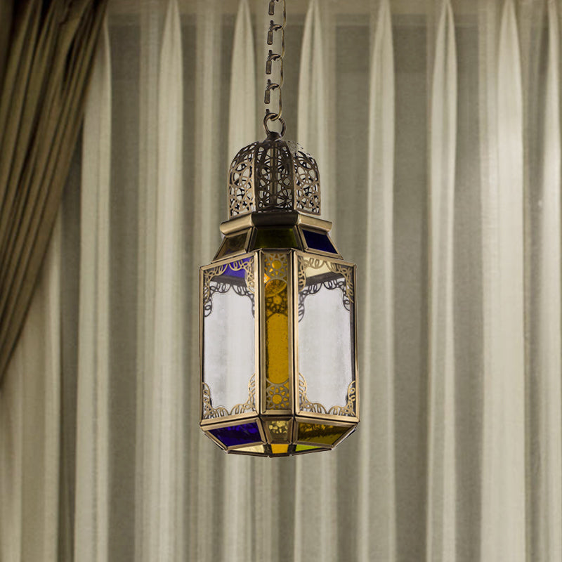 1 Head Pendant Lighting Vintage Lantern Metal Hanging Ceiling Lamp in Brass for Bedroom