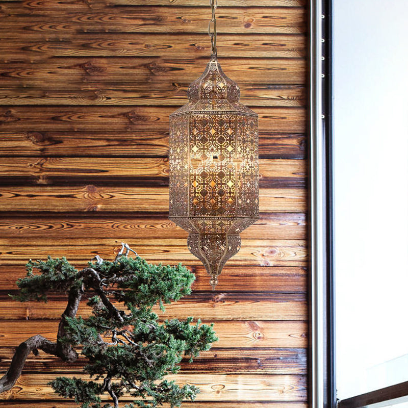 Finition en laiton 1 Bulbe Pendant Pendre Antiquised Metallic Lantern Hanging Lightture for Restaurant