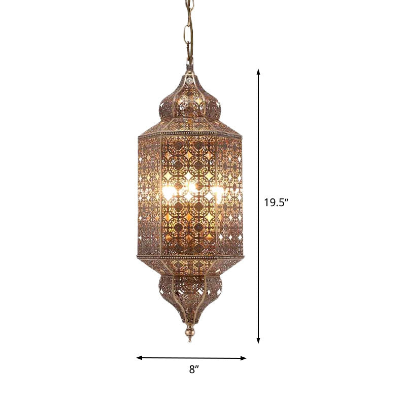 Brass Finish 1 Bulb Pendant Antiqued Metallic Lantern Hanging Light Fixture for Restaurant