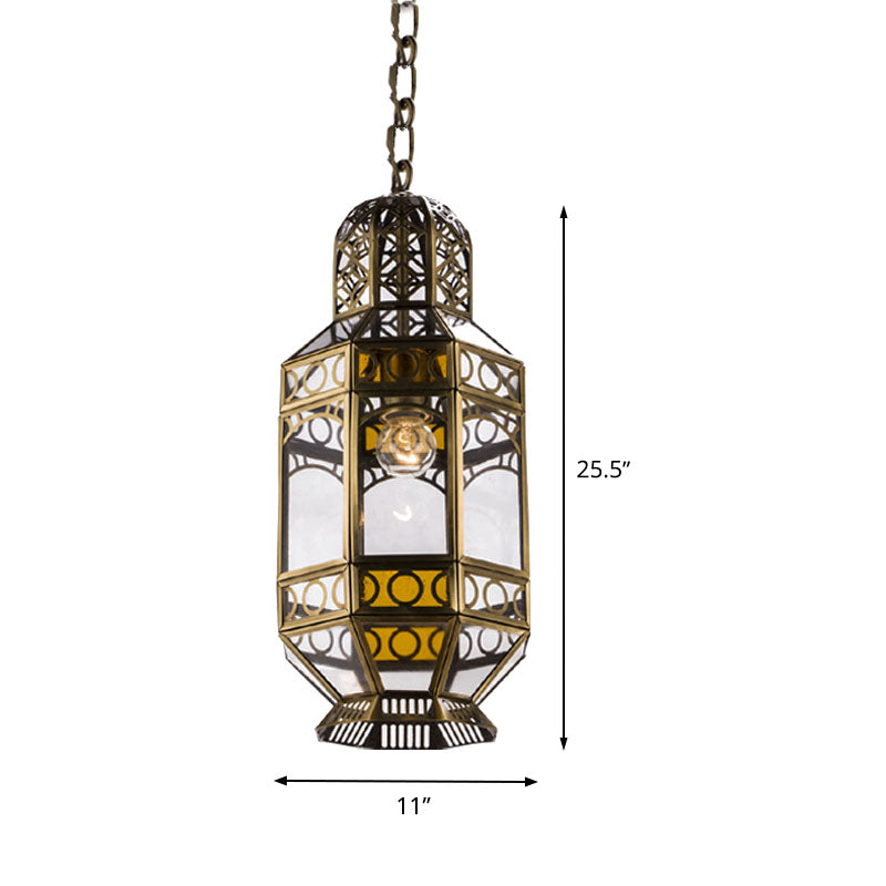 Metallic Brass Hanging Lighting Lantern 1-Head Traditional Suspension Pendant Lamp with Chain
