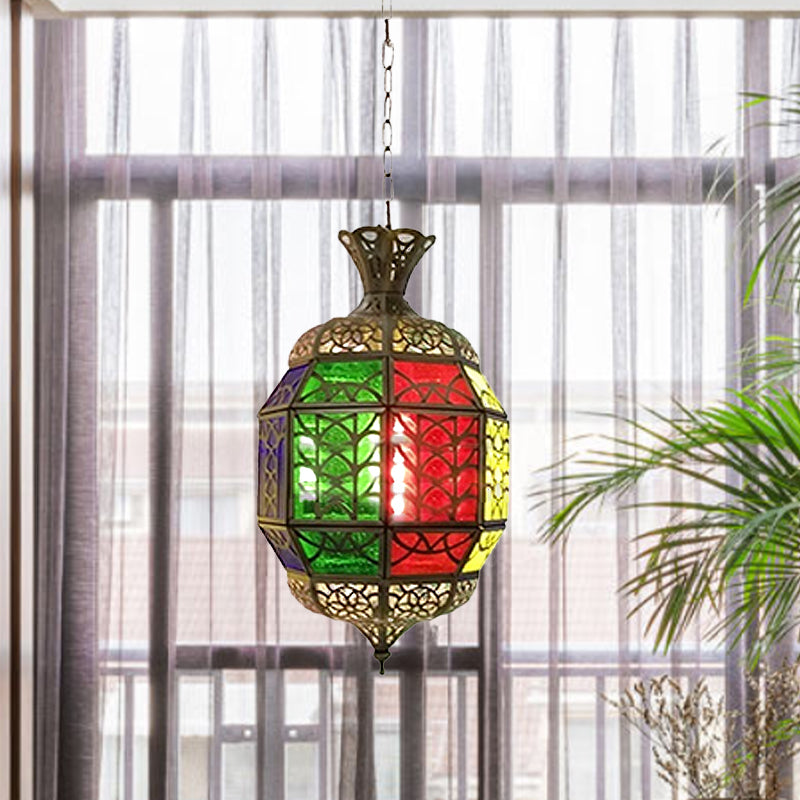 Metallic Lantern Anhängerlampe Vintage 1 leichter Balkon hängende Deckenbeleuchtung in rot