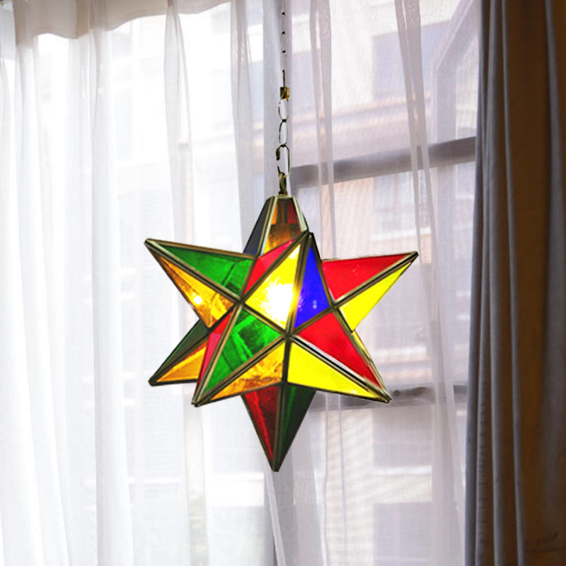 Lampe de suspension de forme d'étoile traditionnelle 1 tête en métal suspendu pendant en vert