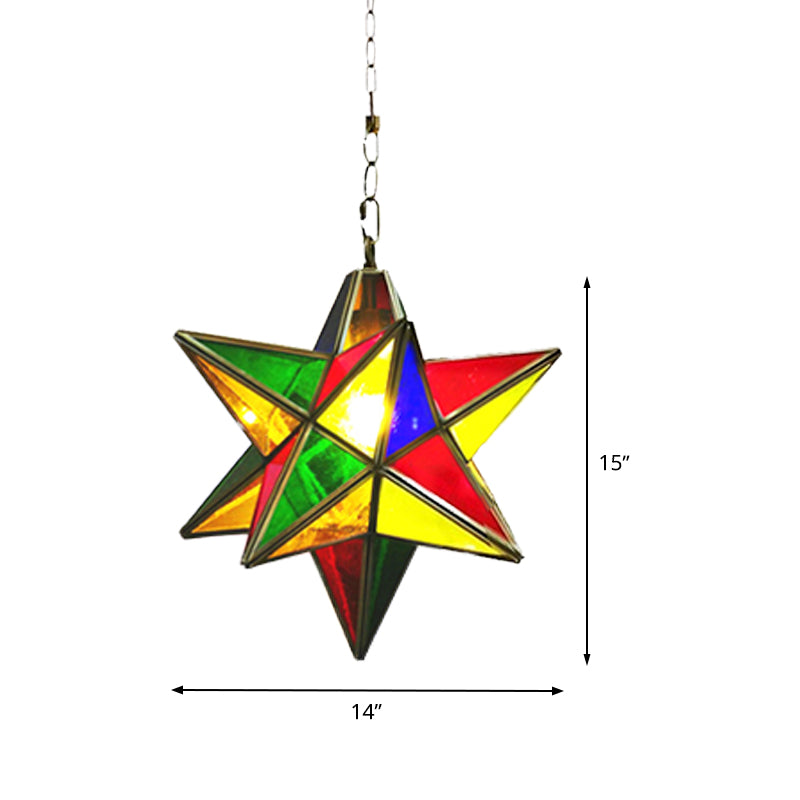 Lámpara de suspensión de forma de estrella tradicional lámpara colgante de colgante de metal de 1 cabeza en verde