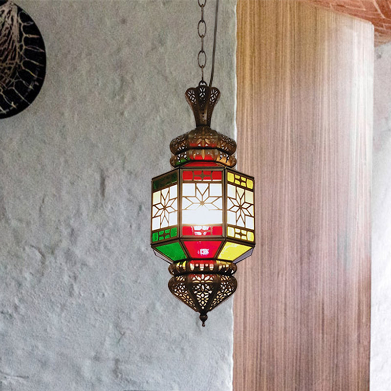 Illuminazione appesa a 1 luce vintage soggiorno lampada a sospensione con tonalità in metallo lanterna in bronzo