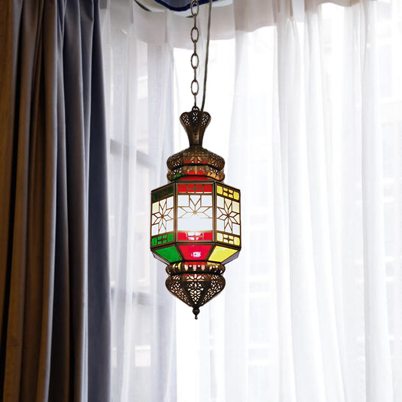 Lámpara colgante colgante de 1 luz Lámpara de colgante de techo de sala de estar con sombra de metal de linterna en bronce