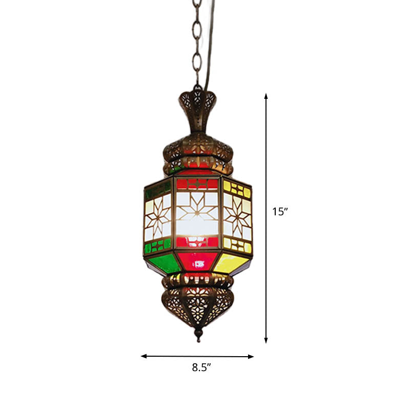 1-Light Hanging Lighting Vintage Living Room Ceiling Pendant Lamp with Lantern Metal Shade in Bronze