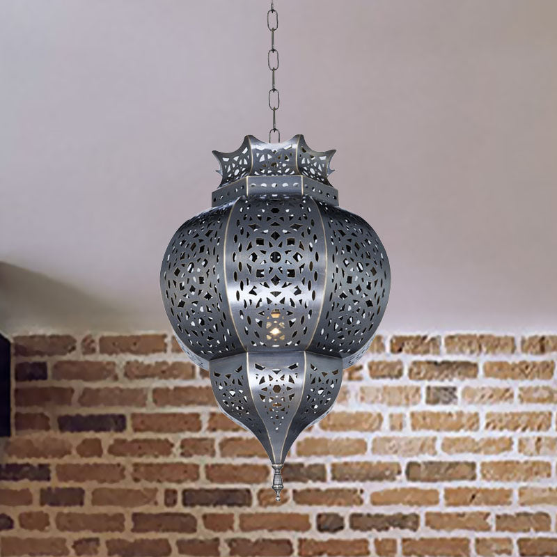 Traditionelle kürbisförmige Hängslampe 1 Kopf Metall Deckenhänger hell in Grau