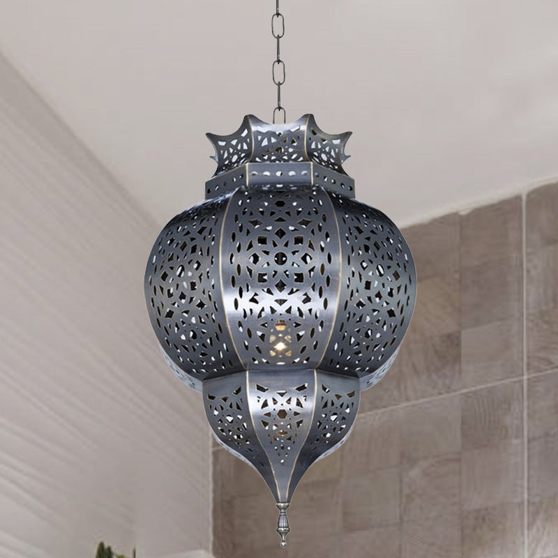Traditional Gourd Shaped Hanging Lamp 1 Head Metal Ceiling Pendant Light in Grey