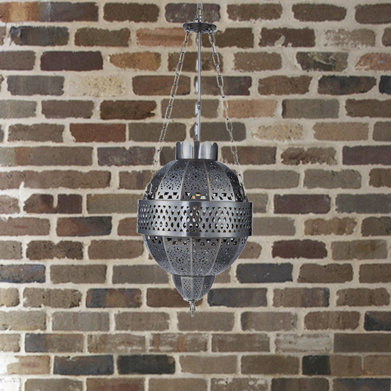 Global Metal Hanging Light Fixture Rustic 1 Bulb Living Room Suspension Pendant Lamp in Grey