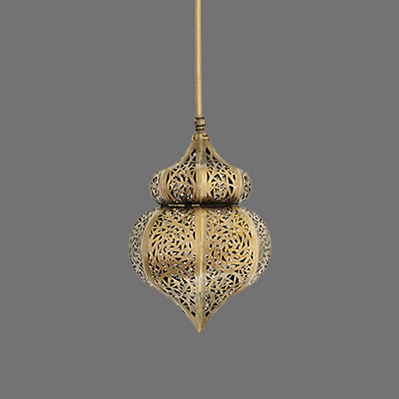 Brass Gourd Ceiling Lighting Vintage Metal 1 Light Restaurant Hanging Pendant Lamp