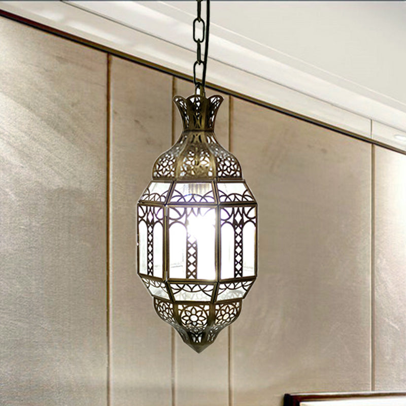 Lantern Metal Hanging Light Kit Antiqued 1-Head Living Room Pendant Ceiling Lamp in Brass