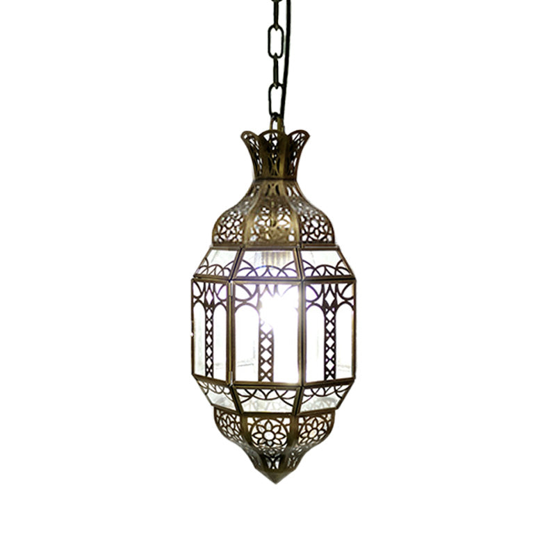 Lantern Metal Hanging Light Kit Antiqued 1-Head Living Room Pendant Ceiling Lamp in Brass