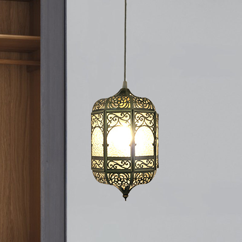 Antiqued Barrel Pendant Lighting 1 Bulb Metallic Hanging Ceiling Light in Brass for Corridor