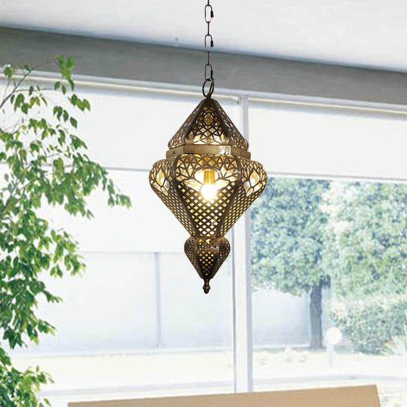 Brass 1 Light Pendant Lamp Traditional Metal Gourd Hanging Light Fixture for Living Room
