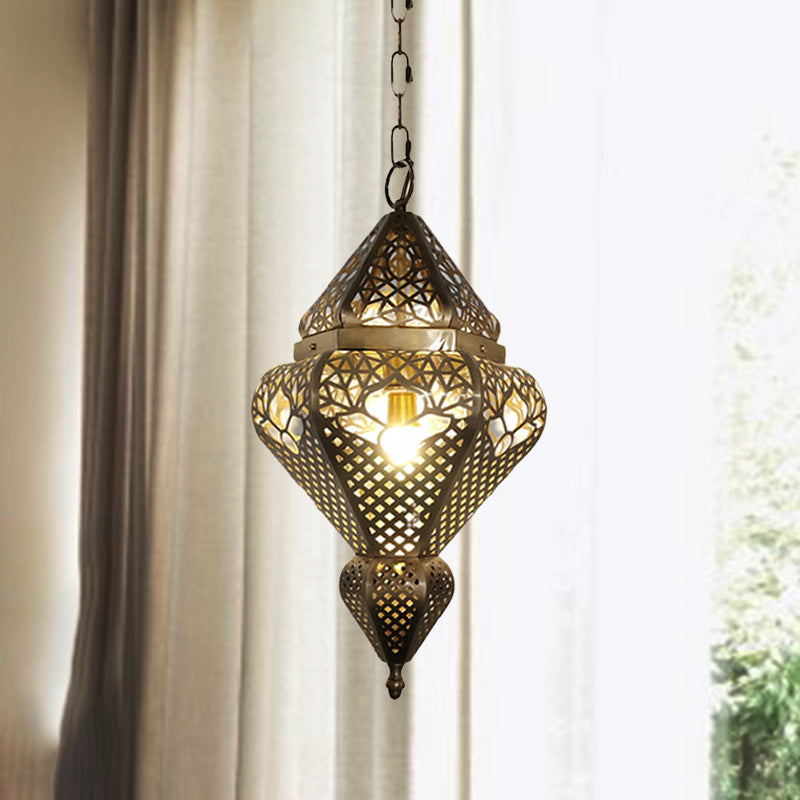 Messing 1 Light Anhängerlampe Traditioneller Metallkürbis hängende Leuchte für Wohnzimmer