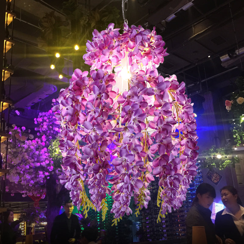 Purple Floral Hanging Lamp Antiek metaal 1 Bulb Restaurant LED Suspensie Hanger