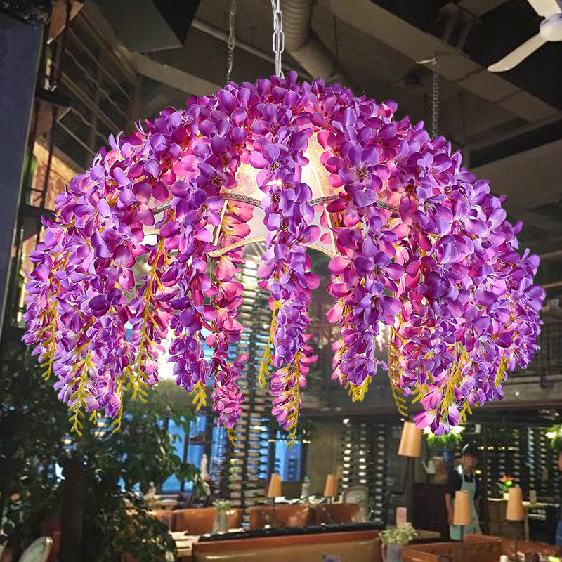 Scalloped Metal Pendant Lighting Fixture Industrial 1 Light Restaurant LED Flower Ceiling Suspension Lamp in Purple