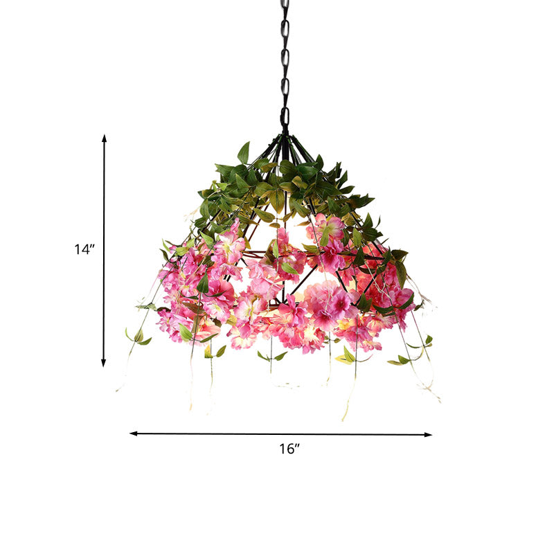 Luce a sospensione a sospensione retrò Diamond 1 Imposto di illuminazione a sospensione di fiori in metallo in nero, largo 23,5 "