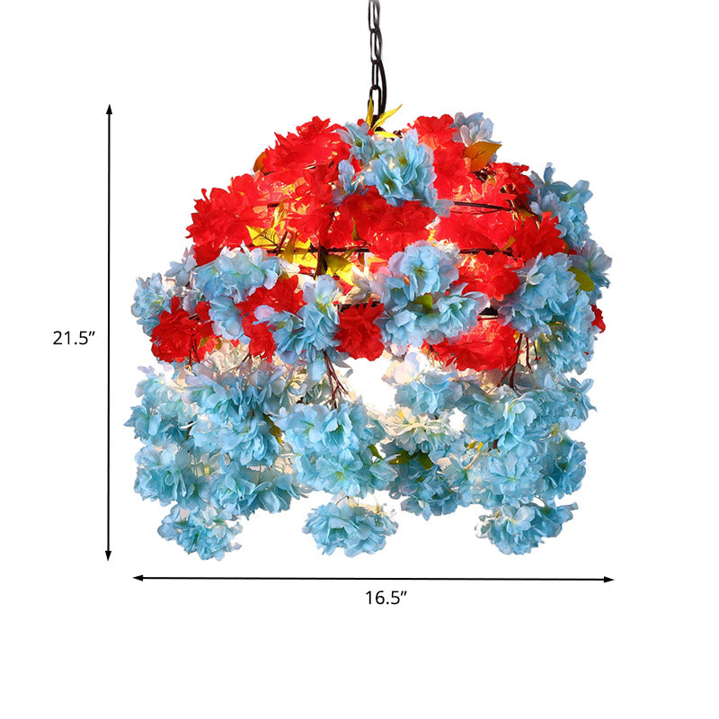 Lámpara de suspensión de restaurante enjaulado Metal industrial 1 Bulbo Azul Led Flower Pendse Lights
