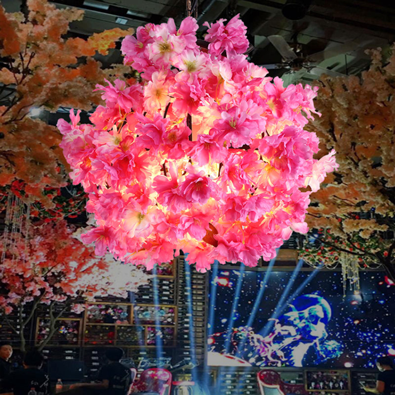 Pink 1 Bulb Ceiling Light Industrial Metal Floral LED Pendant Lamp for Restaurant, 12"/16"/19.5" Wide