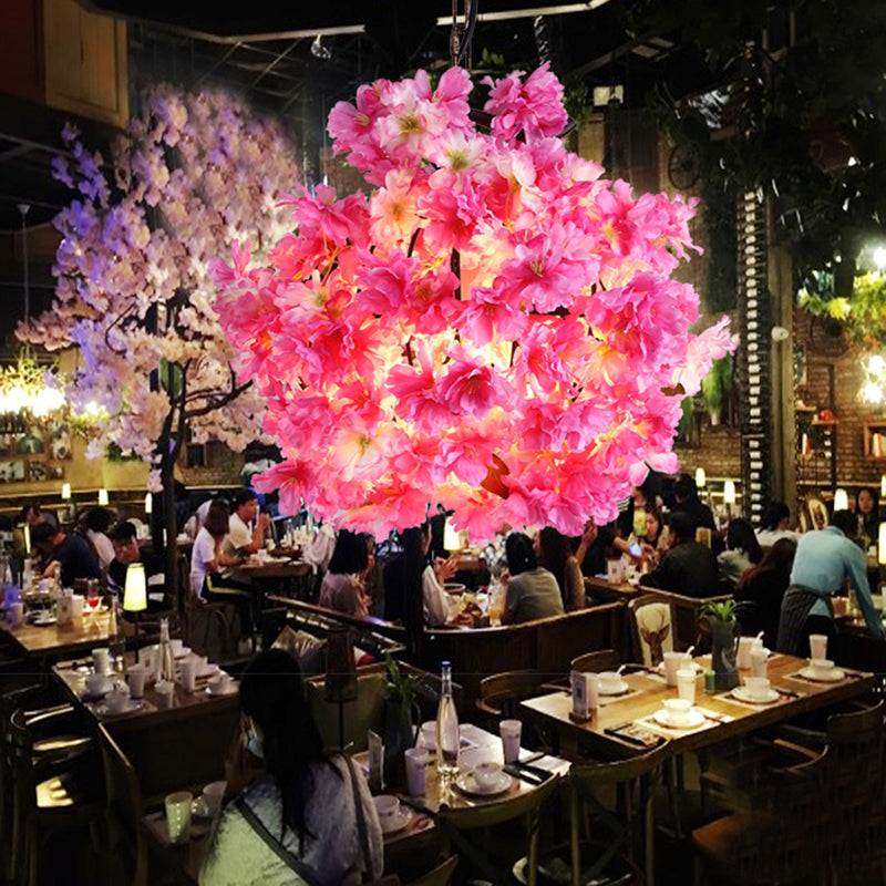 Pink 1 Bulb Ceiling Light Industrial Metal Floral LED Pendant Lamp for Restaurant, 12"/16"/19.5" Wide