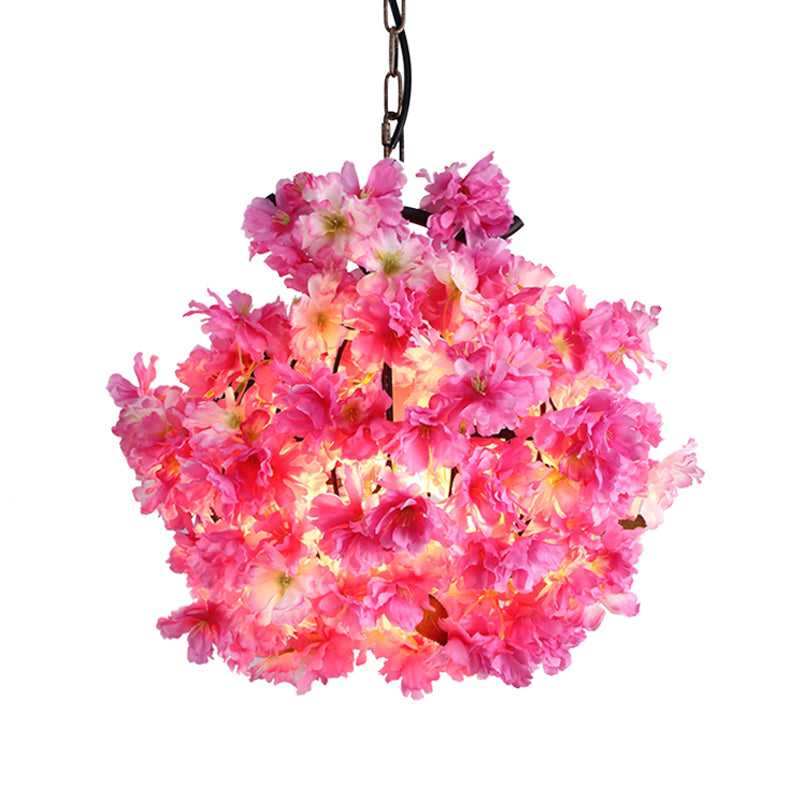 Pink 1 Bulb Ceiling Light Industrial Metal Floral LED Pendant Lamp for Restaurant, 12"/16"/19.5" Wide