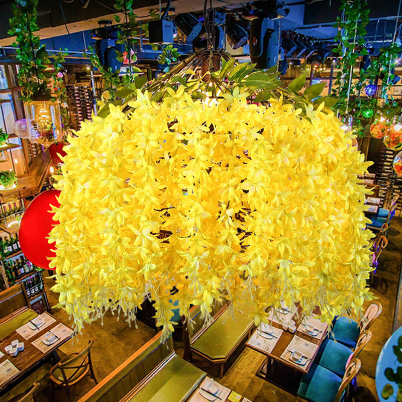 1 Kit de lampe à suspension du restaurant industriel du plafond de tête avec une teinte en métal en fleur en bleu / jaune