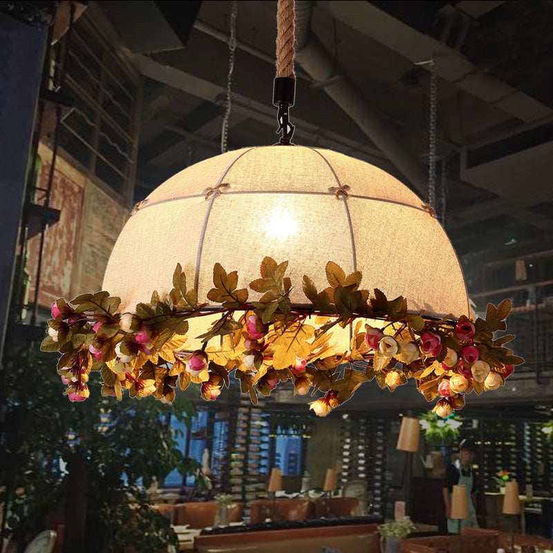 Industrial Dome Plant Ceiling Pendant 1 Head Metal Hanging Light Fixture in Black for Restaurant