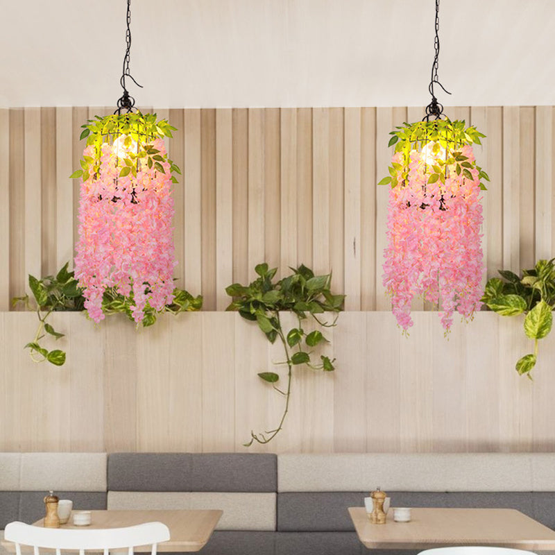 Bloemrestaurant plafond hanglamp industrieel metaal 1 lichtroze/gele led suspensielampje