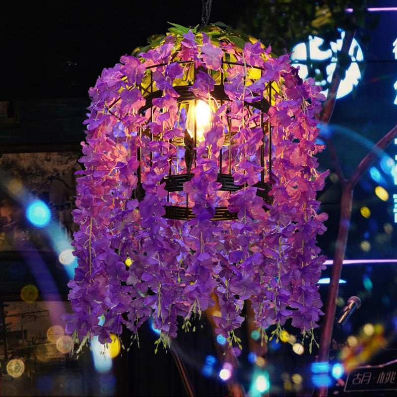 Pendentif de tambour de tambour vintage 1 kit léger de fleur de fleur à LED légère en rose / violet pour restaurant