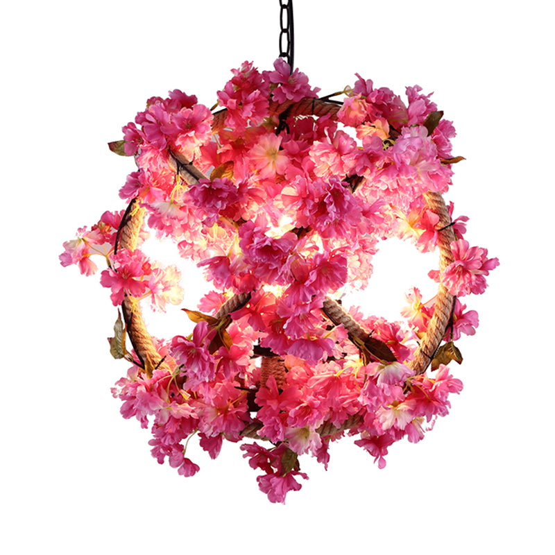 Pink Ball Anhänger Light Retro Metal 1 Head Restaurant LED -Deckenlampe mit Blumendekoration, 14 "/18" /19,5 "Dia