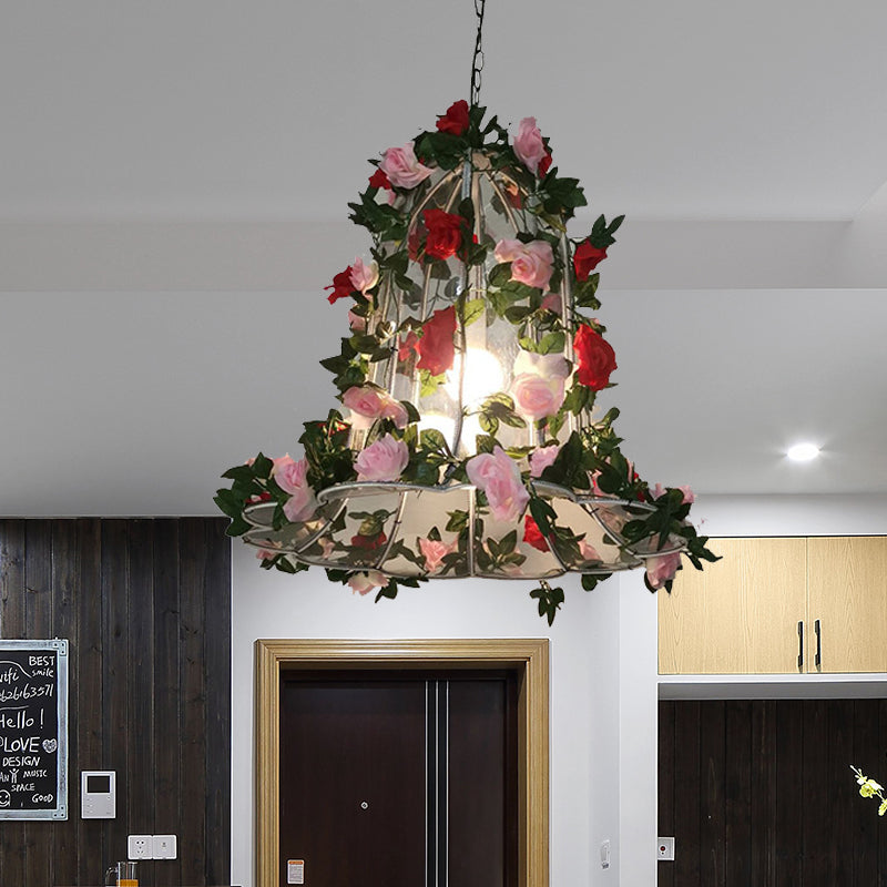 Pink / Light Pink Bell Pendant Lighting Metal industriel 1 Restaurant de tête LED Plafond suspendu avec rose / cerise fleur