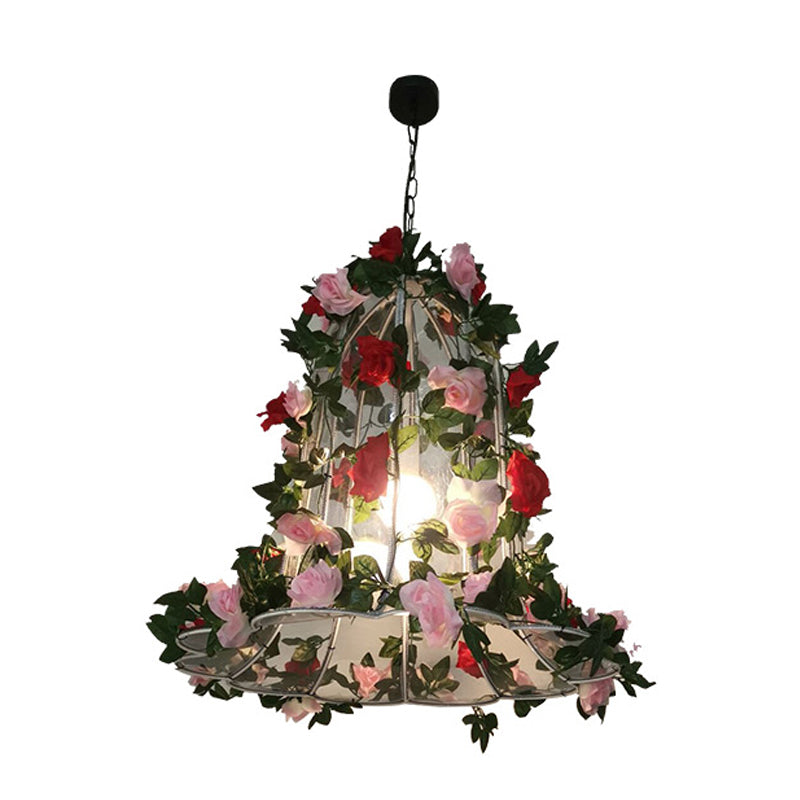 Pink/Light Pink Bell Pendant Lighting Industrial Metal 1 Head Restaurant LED Hanging Ceiling Light with Rose/Cherry Blossom