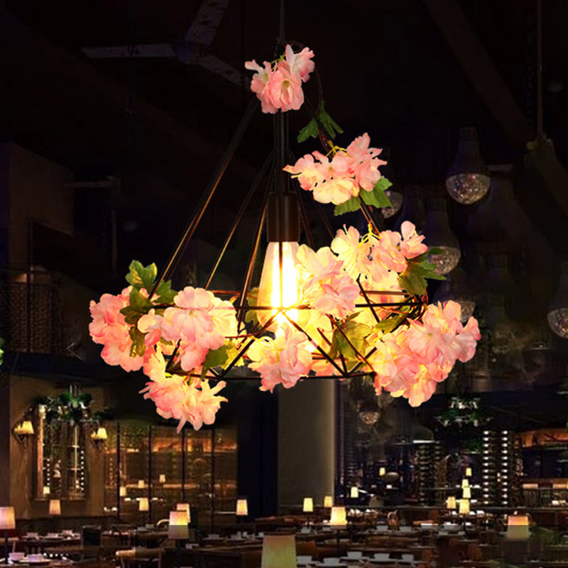 Diamond Metall Suspension Anhänger Antiquitäten 1 Head Restaurant LED -Deckenleuchte in Schwarz mit Kirschblüte, 10 "/15"/18 "W.