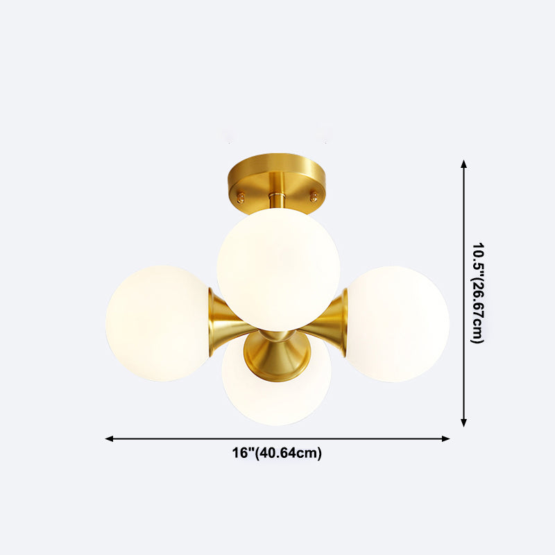 Lámparas de luz de techo semi rascillo de vidrio de vidrio de leche estilo moderno de 4 luces