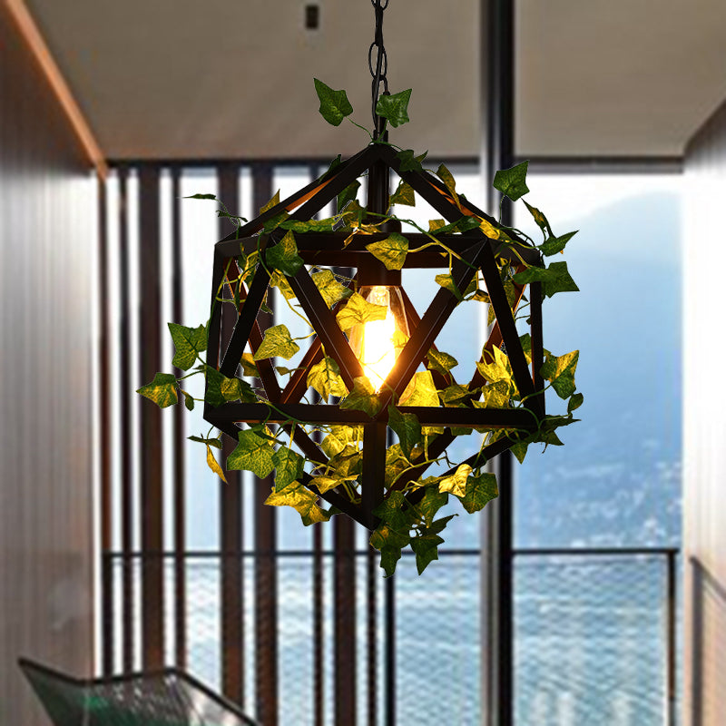 10.5 "/15" W 1 kop metalen plafondlicht Antiek roze/groene geometrische restaurant Led Down Lighting met plant/kersenbloesem