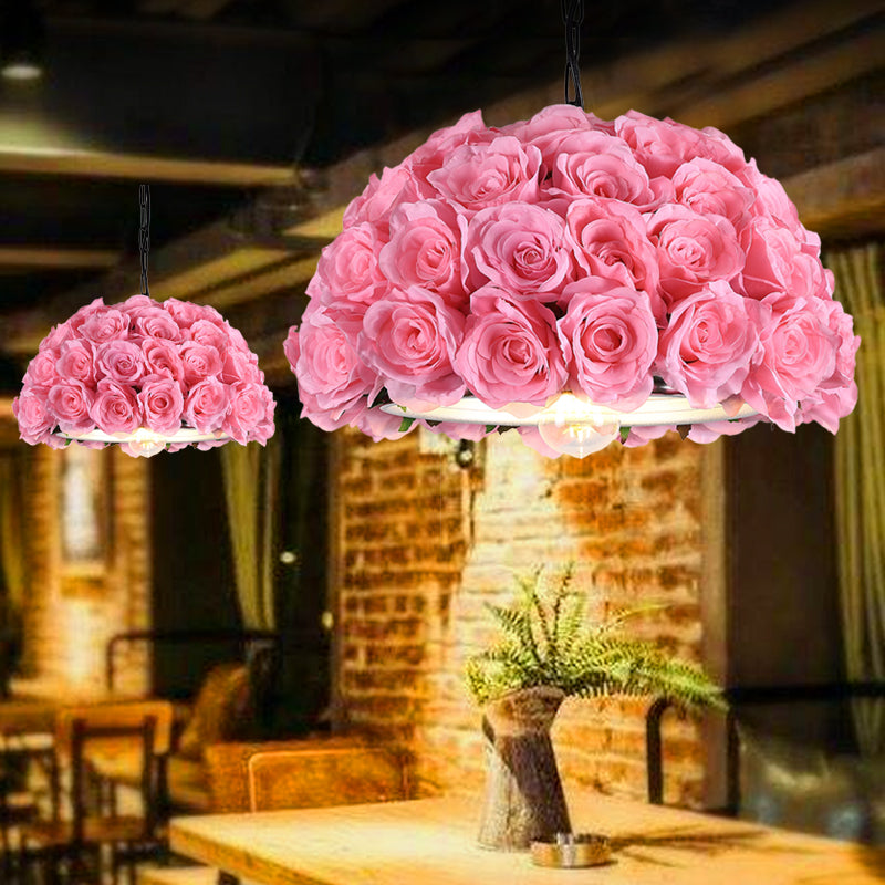 Industrial Dome Rose Down Lighting 1 Bulb LED Metal Pendant Light in Pink for Restaurant