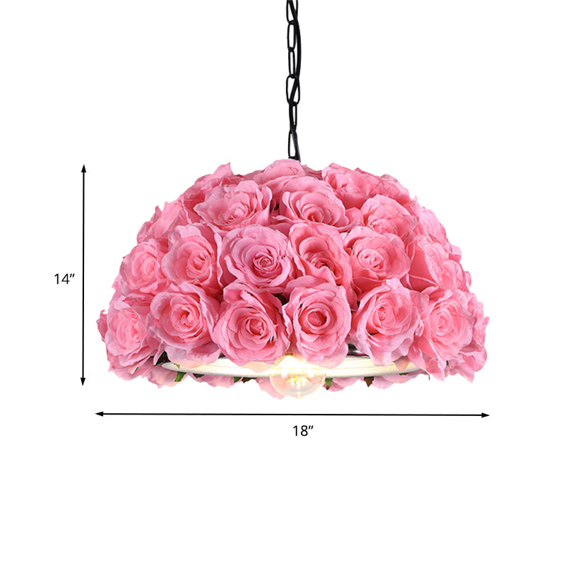 Industrial Dome Rose Down Lighting 1 Bulb LED Metal Pendant Light in Pink for Restaurant