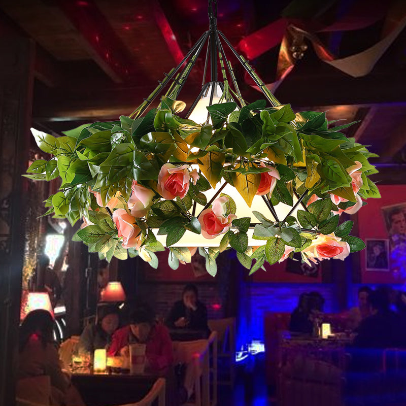 1 Glühbirnendiamantanhänger Leichtes Vintage Black Metal LED Blume Hanging Lampe für Restaurant, 16 "/19" /21,5 "Breite