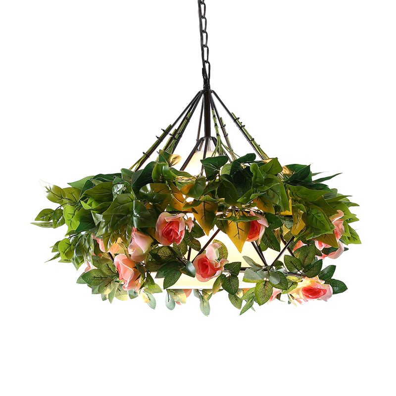 1 bol diamant hanger licht vintage black metal led bloem hanglamp voor restaurant, 16 "/19" /21,5 "breedte