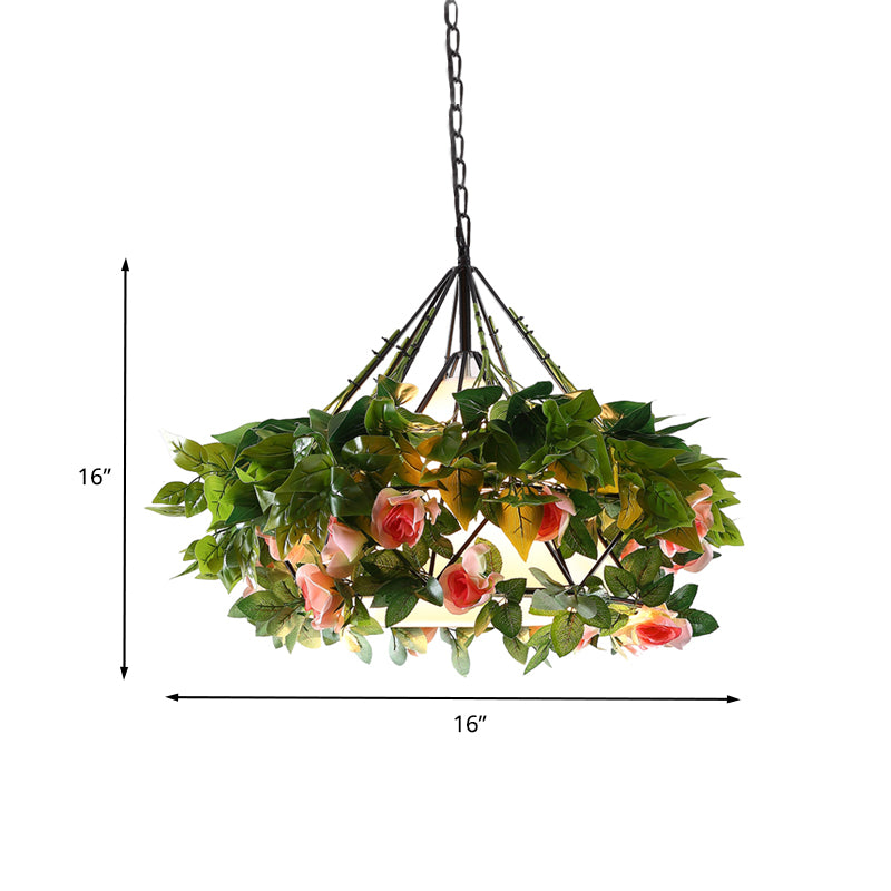 1 Glühbirnendiamantanhänger Leichtes Vintage Black Metal LED Blume Hanging Lampe für Restaurant, 16 "/19" /21,5 "Breite