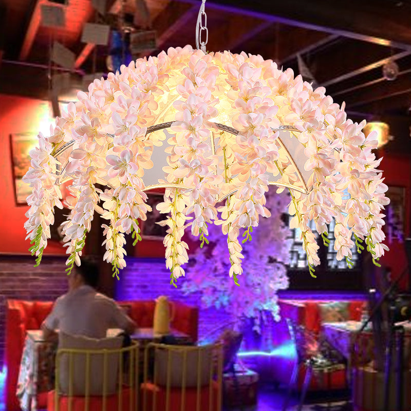 Geschulpte restaurant hanger verlichting industrieel metaal 1 licht witte led hangend plafondlicht met bloemendecoratie