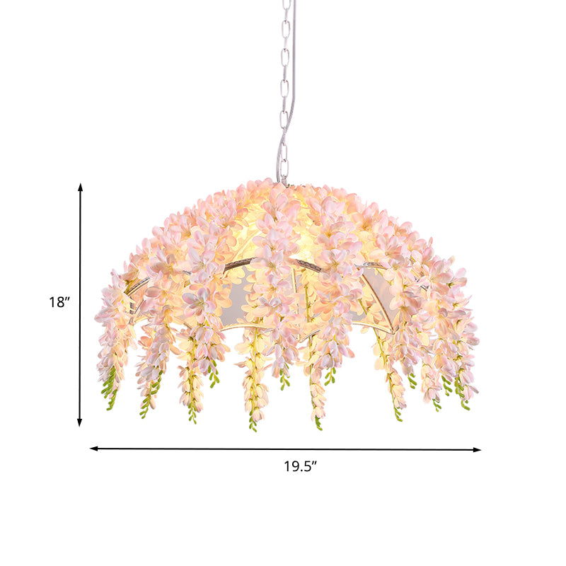 Geschulpte restaurant hanger verlichting industrieel metaal 1 licht witte led hangend plafondlicht met bloemendecoratie