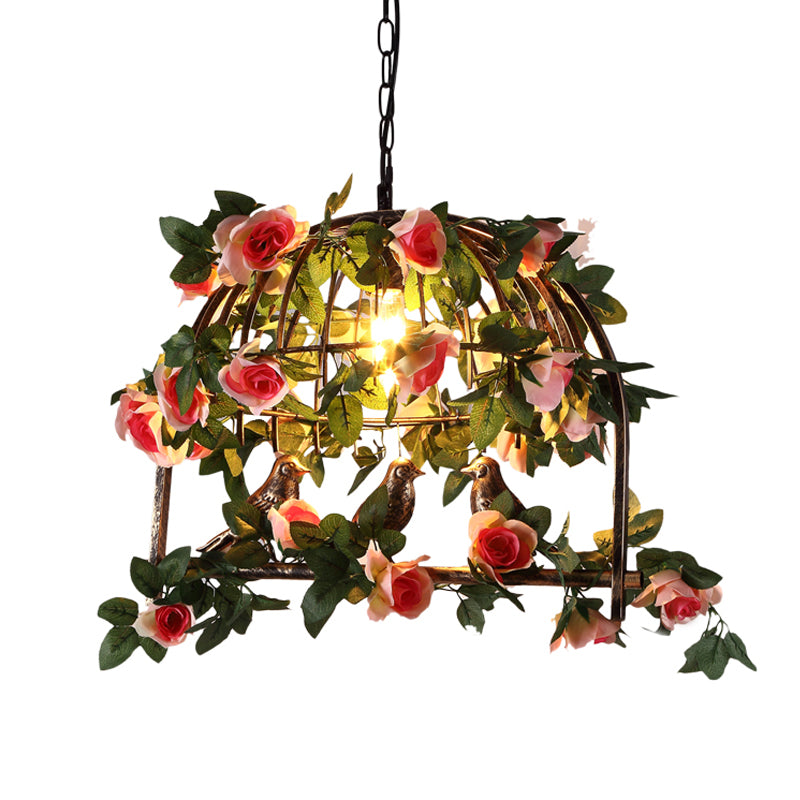 Brass 1 Bulbe Pendant lampe Antique Metal Bird Cage Bird Flower Suspension Light for Restaurant