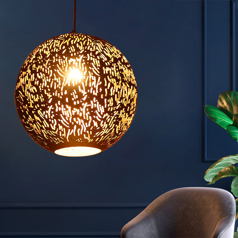 Lámpara de iluminación colgante metálica de globo 1 CABEZA Lámpara colgante de techo de sala de estar en negro/plateado/latón