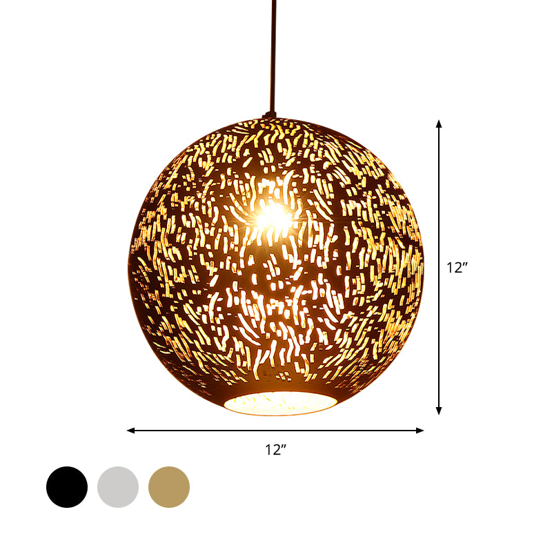 Globe Metallic Hanging Lighting Art Deco 1 Head Living Room Ceiling Pendant Lamp in Black/Silver/Brass
