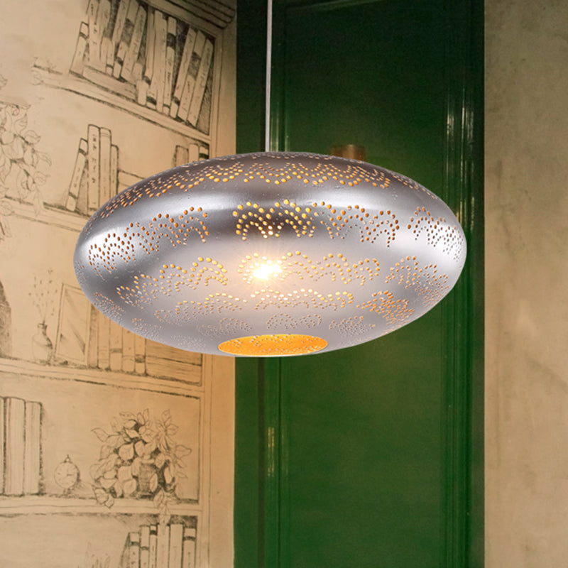 1 Bulb Ceiling Light Fixture Arab Style Oval Metal Suspended Pendant Lamp in Black/Silver/Brass