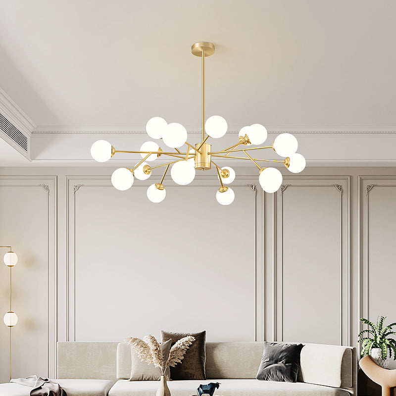 Simplicité en or Chandelier Light Globe Glass Glass Shade Pendant pour le salon