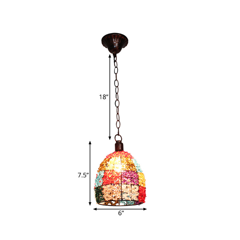 Dome/Globe Metal Hanging Pendant Bohemian 1 Head Restaurant Suspension Lamp in Rust, 6.5"/7.5"/8" Tall